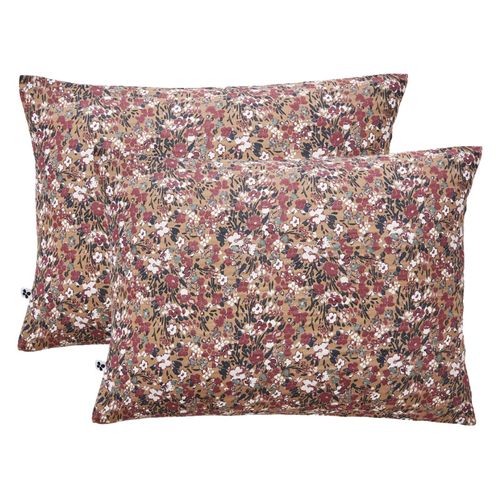 Lot 2 Taies 50 X 70 Cm En Gaze De Coton Camel Et Fleuri - Isabela 1