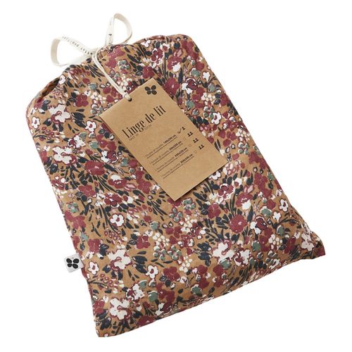 Housse De Couette 140 X 200 Gaze De Coton Camel Et Fleuri - Isabela 1