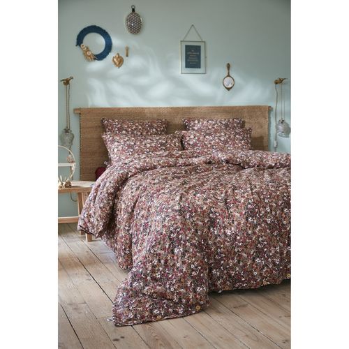 Parure De Lit 200 X 200 Cm Gaze De Coton Camel Et Fleuri - Isabela 1