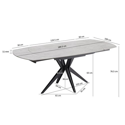 Table Extensible Ovale 130 à 190 Cm En Céramique Gris Béton - Adele