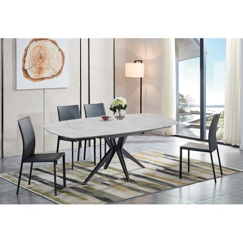 Table Extensible Ovale 130 à 190 Cm En Céramique Gris Béton - Adele