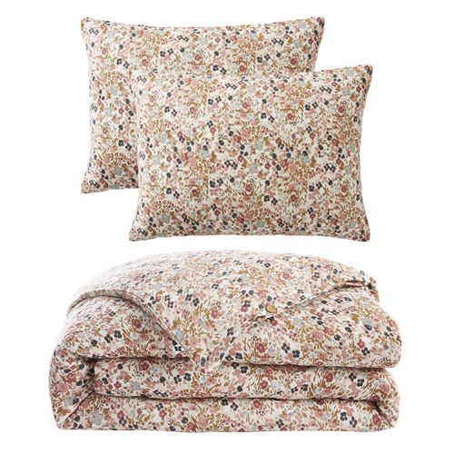 Parure De Lit 200 X 200 Cm Gaze De Coton Écru Et Fleuri - Isabela 2