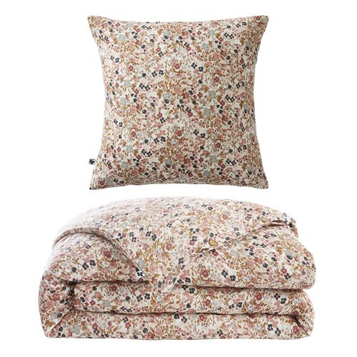 Parure De Lit 140 X 200 Cm Gaze De Coton Écru Et Fleuri - Isabela 2