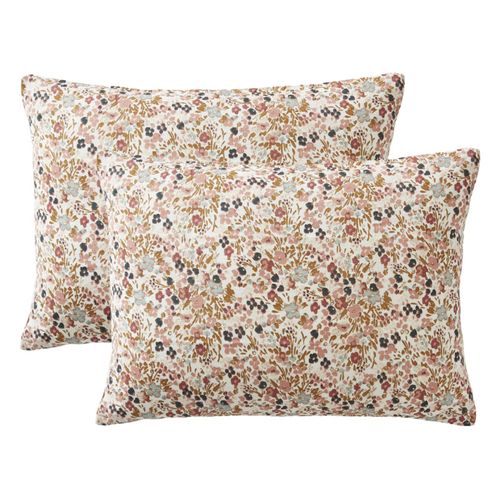 Lot 2 Taies 50 X 70 Cm En Gaze De Coton Écru Et Fleuri - Isabela 2