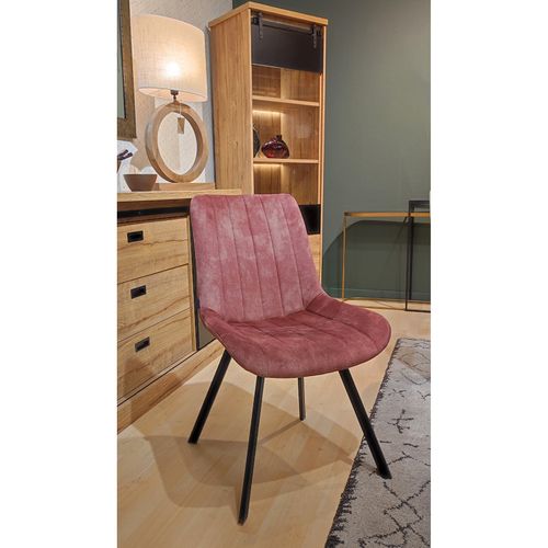Lot 2 Chaises En Velours Rose Rembourré Et Pieds Métal - Nany 2