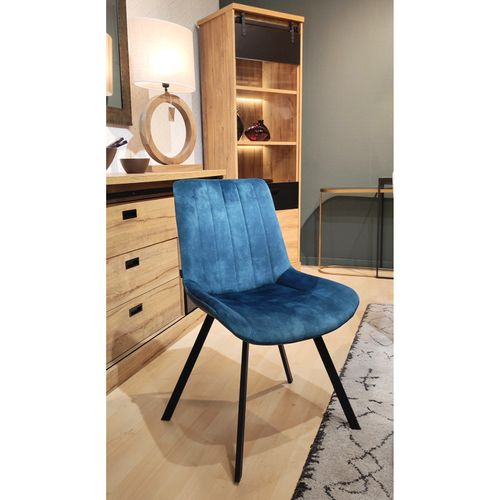 Lot 2 Chaises En Velours Bleu Rembourré Et Pieds Métal - Nany 2