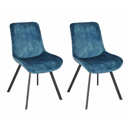Lot 2 Chaises En Velours Bleu Rembourré Et Pieds Métal - Nany 2