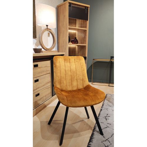 Lot 2 Chaises En Velours Jaune Rembourré Et Pieds Métal - Nany 2