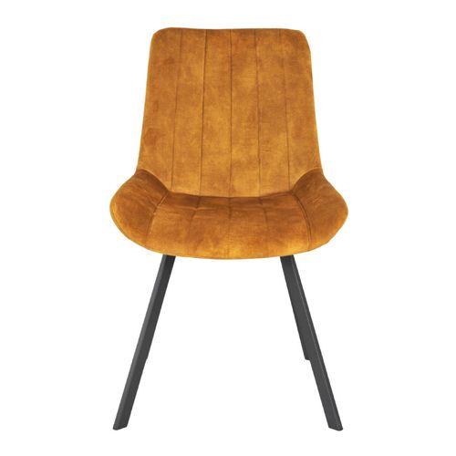 Lot 2 Chaises En Velours Jaune Rembourré Et Pieds Métal - Nany 2