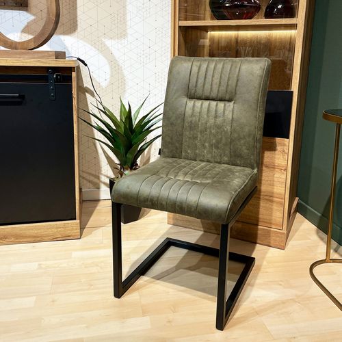 Lot De 2 Chaises En Tissu Vert Vintage Avec Pied Métal Noir - Vivi 2