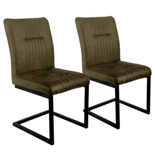 Lot De 2 Chaises En Tissu Vert Vintage Avec Pied Métal Noir - Vivi 2