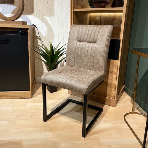 Lot De 2 Chaises En Tissu Taupe Vintage Avec Pied Métal Noir - Vivi 2