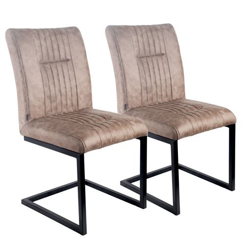 Lot De 2 Chaises En Tissu Taupe Vintage Avec Pied Métal Noir - Vivi 2