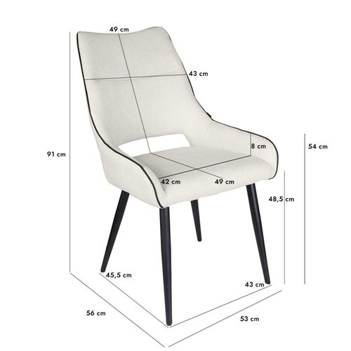 Lot De 2 Chaises En Tissu Écru Avec Pieds Métal Noir - Anaïs 2