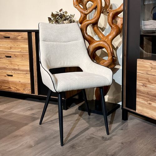 Lot De 2 Chaises En Tissu Écru Avec Pieds Métal Noir - Anaïs 2