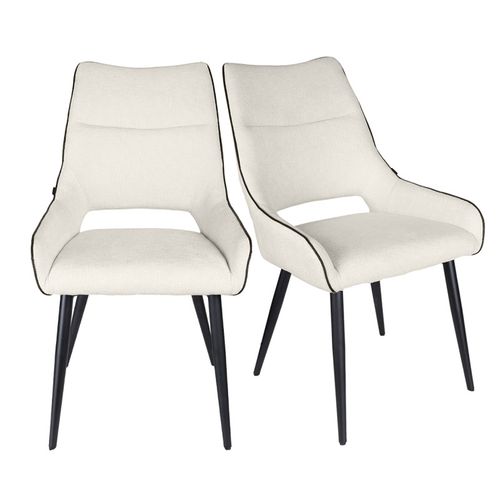 Lot De 2 Chaises En Tissu Écru Avec Pieds Métal Noir - Anaïs 2