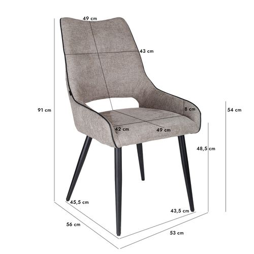 Lot De 2 Chaises En Tissu Taupe Avec Pieds En Métal Noir - Anaïs 2