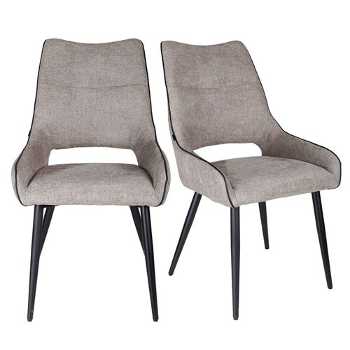 Lot De 2 Chaises En Tissu Taupe Avec Pieds En Métal Noir - Anaïs 2