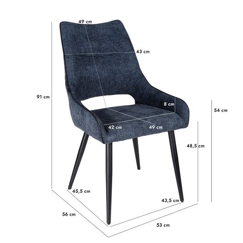 Lot De 2 Chaises En Tissu Bleu Avec Pieds En Métal Noir - Anaïs 2