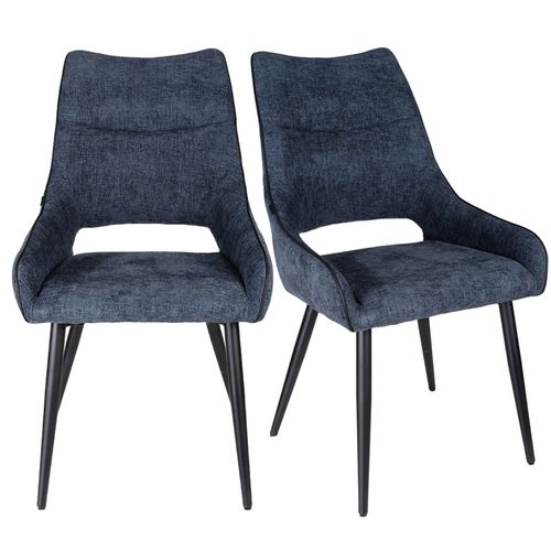 Lot De 2 Chaises En Tissu Bleu Avec Pieds En Métal Noir - Anaïs 2
