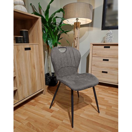 Lot 2 Chaises En Microfibre Gris Effet Vieilli Pieds Métal - Willy 2