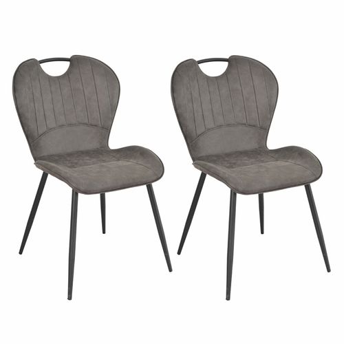Lot 2 Chaises En Microfibre Gris Effet Vieilli Pieds Métal - Willy 2