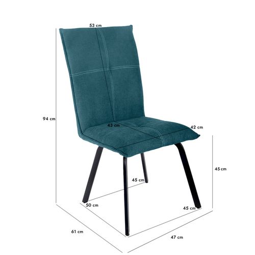 Lot 2 Chaises Tissu Surpiqué Bleu Canard Pieds Métal – Aria 2