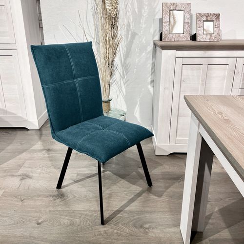 Lot 2 Chaises Tissu Surpiqué Bleu Canard Pieds Métal – Aria 2