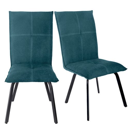 Lot 2 Chaises Tissu Surpiqué Bleu Canard Pieds Métal – Aria 2