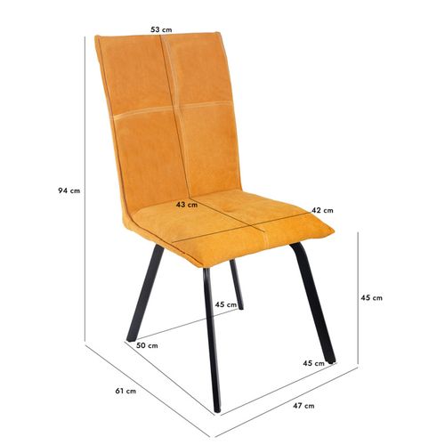 Lot 2 Chaises En Tissu Surpiqué Jaune Pieds Métal Noir – Aria 2