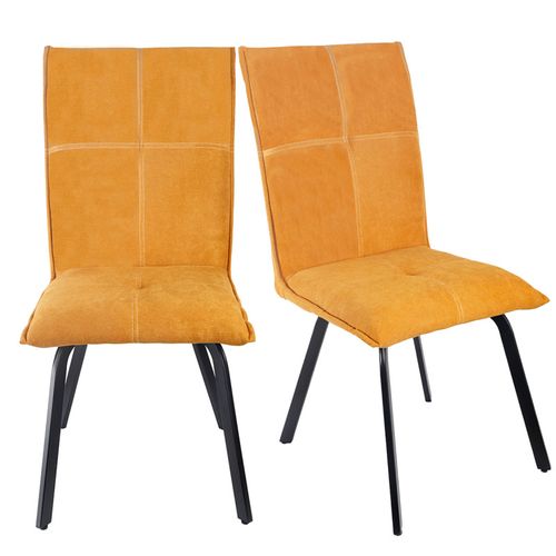 Lot 2 Chaises En Tissu Surpiqué Jaune Pieds Métal Noir – Aria 2