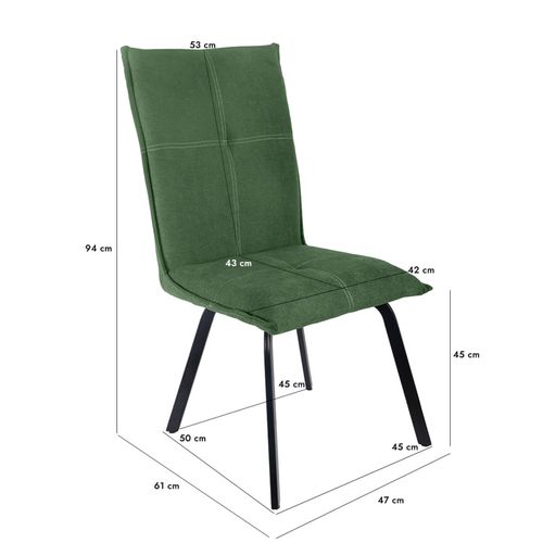 Lot 2 Chaises En Tissu Surpiqué Vert Et Pieds Métal Noir – Aria 2