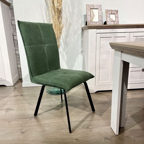 Lot 2 Chaises En Tissu Surpiqué Vert Et Pieds Métal Noir – Aria 2