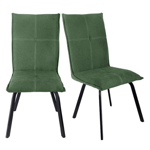 Lot 2 Chaises En Tissu Surpiqué Vert Et Pieds Métal Noir – Aria 2