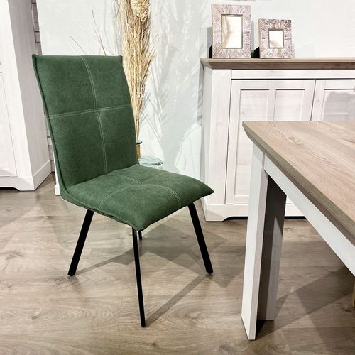 Lot 2 Chaises En Tissu Surpiqué Vert Et Pieds Métal Noir – Aria 2