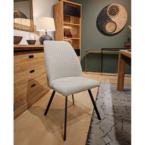 Lot 2 Chaises En Tissu Beige Doux Et Épais Pieds Métal Noir - Fuzo 2