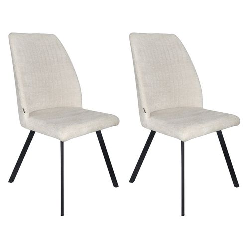 Lot 2 Chaises En Tissu Beige Doux Et Épais Pieds Métal Noir - Fuzo 2