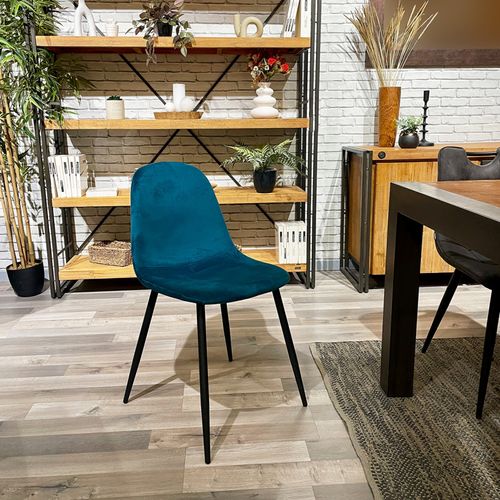 Lot De 2 Chaises En Velours Bleu Canard Avec Pieds Métal Noir – Biba 2