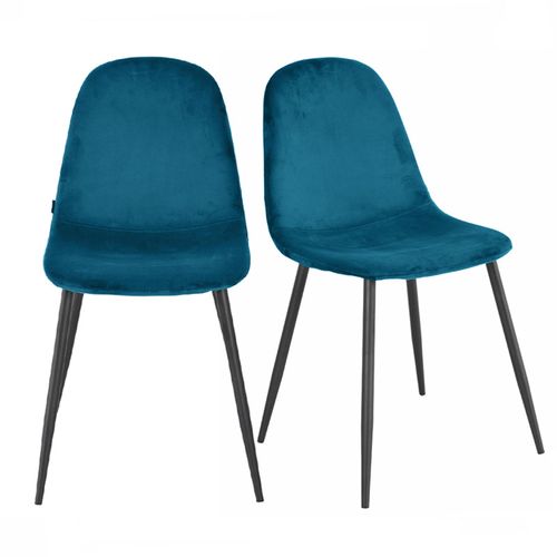 Lot De 2 Chaises En Velours Bleu Canard Avec Pieds Métal Noir – Biba 2