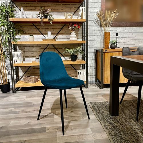 Lot De 2 Chaises En Velours Bleu Canard Avec Pieds Métal Noir – Biba 2