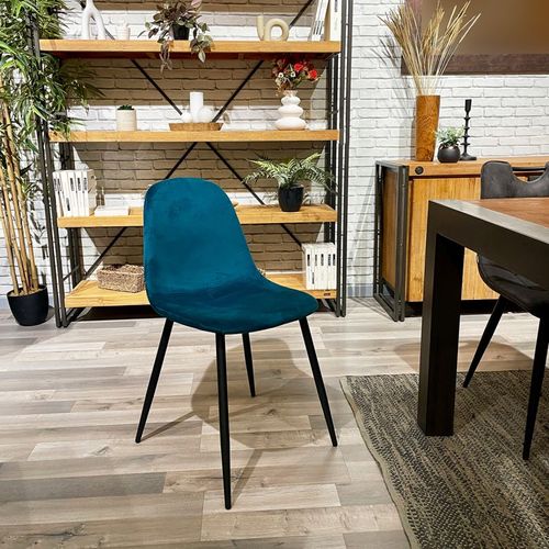 Lot De 4 Chaises En Velours Bleu Canard Avec Pieds Métal Noir – Biba 2