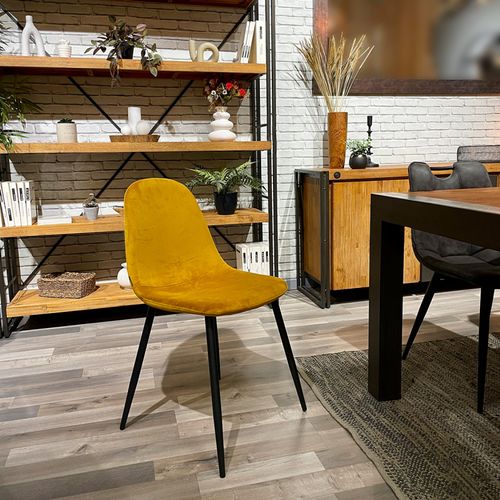 Lot De 2 Chaises En Tissu Velours Jaune Avec Pieds Métal Noir – Biba 2