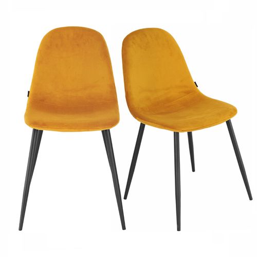 Lot De 2 Chaises En Tissu Velours Jaune Avec Pieds Métal Noir – Biba 2