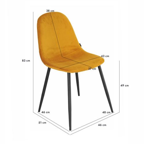 Lot De 4 Chaises En Tissu Velours Jaune Avec Pieds Métal Noir – Biba 2