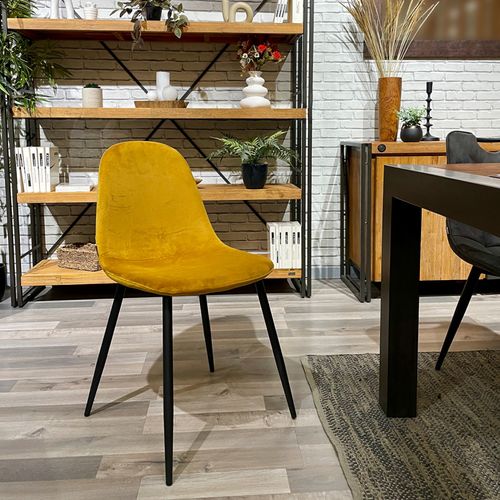 Lot De 4 Chaises En Tissu Velours Jaune Avec Pieds Métal Noir – Biba 2