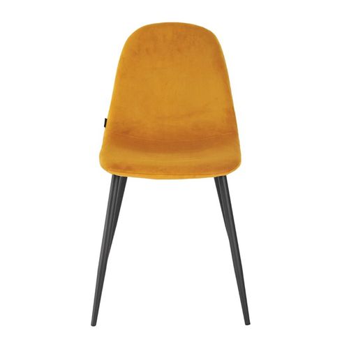 Lot De 4 Chaises En Tissu Velours Jaune Avec Pieds Métal Noir – Biba 2