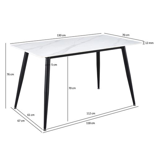 Table 130 X 70 Cm Céramique Blanc Marbré Pieds Métal Noir - Ryder 2