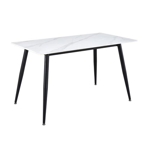 Table 130 X 70 Cm Céramique Blanc Marbré Pieds Métal Noir - Ryder 2