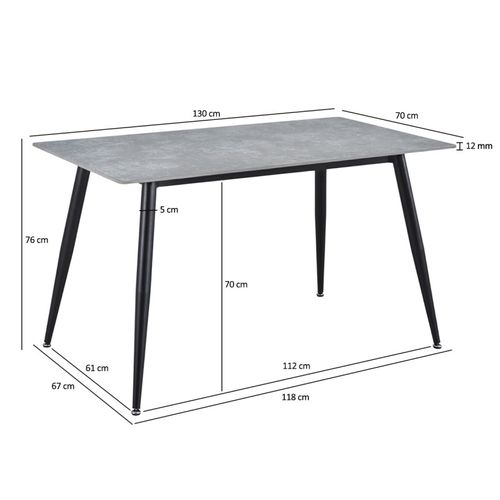 Table 130 X 70 Cm Céramique Gris Béton Pieds Métal Noir - Ryder 2