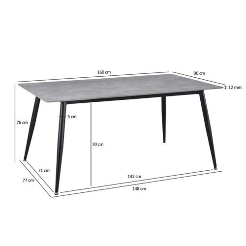 Table 160 Cm Céramique Gris Béton Pieds Évasés Métal Noir - Ryder 2